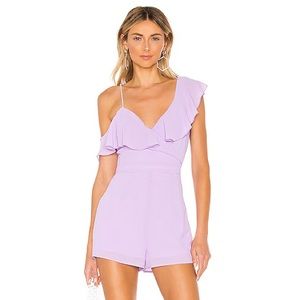 Superdown revolve emilia asymmetrical ruffle wrap romper lilac lavender purple S